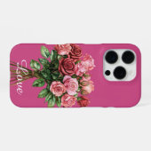 ピンクのバラの美しいブーケ iPhoneケース (裏面横)