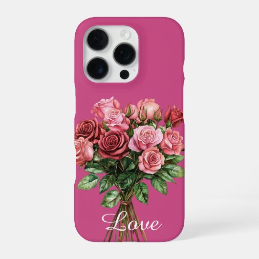 ピンクのバラの美しいブーケ iPhoneケース (裏面)