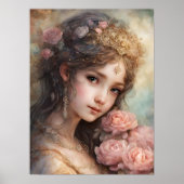 ピンクのバラの美しい少女 ポスター (正面)