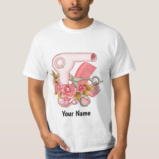 ピンクのバラの美容師 Tシャツ (正面)