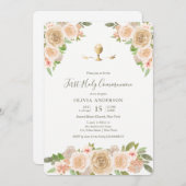 ピンクのバラの聖杯　初めての聖体拝領の招待状 招待状 (正面/裏面)