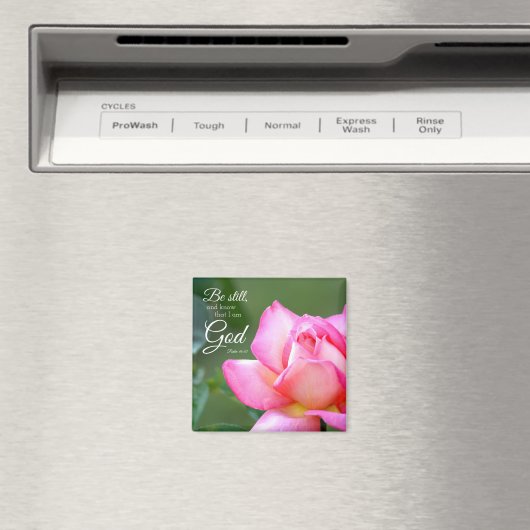 ピンクのバラの花がまだプサルム46時10分 マグネット (インサイチュ (食洗機))