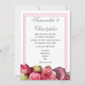 ピンクのバラの花が囲むウェディングフラワー 招待状 (正面)