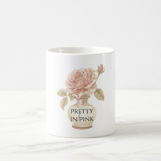ピンクのバラの花とフラワーベース コーヒーマグカップ (中央)