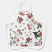 ピンクのバラの花とミツバチのヴィンテージフェミニンフローラ エプロン (正面)