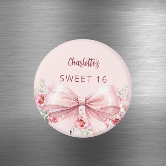 ピンクのバラの花とリボンのSweet 16 マグネット
