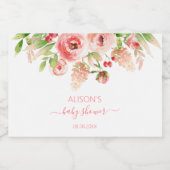 ピンクのバラの花と緑のガール ベビーシャワー ミニ リキュールボトルラベル (シングルラベル)