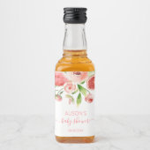 ピンクのバラの花と緑の女の子ベイビーシャワーミニ リキュールボトルラベル (正面)