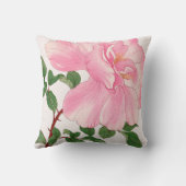 ピンクのバラの花と緑葉の花 クッション (裏面)