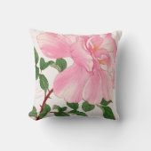 ピンクのバラの花と緑葉の花 クッション (正面)