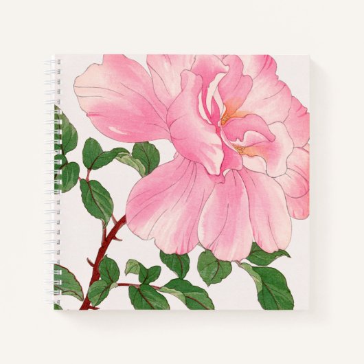 ピンクのバラの花と緑葉の花 ノートブック (正面)