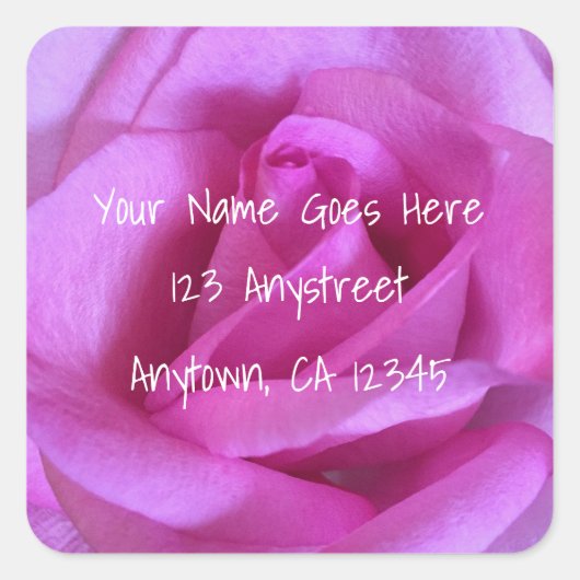 ピンクのバラの花のエレガントモダン差出人住所 スクエアシール (正面)