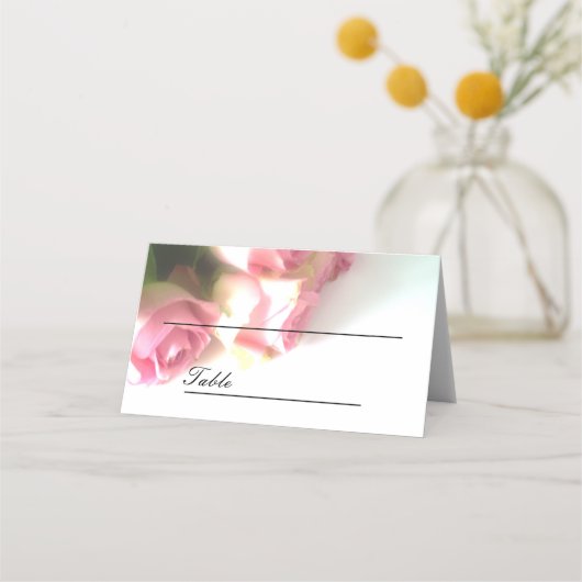 ピンクのバラの花のカスタムウェディングテーブル座席表 プレイスカード (正面)
