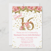 ピンクのバラの花のスイート16の誕生日パーティー 招待状 (正面)