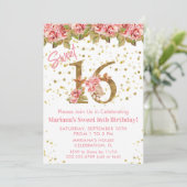 ピンクのバラの花のスイート16の誕生日パーティー 招待状 (スタンド正面)