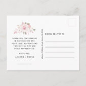 ピンクのバラの花のスクリプト結婚式の写真ありがとうカード ポストカード (裏面)