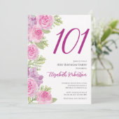 ピンクのバラの花のテンプレート 101歳の誕生日 招待状 (スタンド正面)