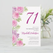ピンクのバラの花のテンプレート 71歳の誕生日 招待状 (スタンド正面)