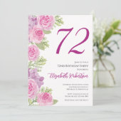 ピンクのバラの花のテンプレート 72歳の誕生日 招待状 (スタンド正面)