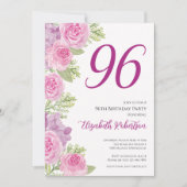 ピンクのバラの花のテンプレート 96歳の誕生日 招待状 (正面)