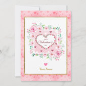 ピンクのバラの花のハート　バレンタインデーの贈り物 カード (正面)