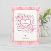 ピンクのバラの花のハート　バレンタインデーの贈り物 カード (スタンド正面)