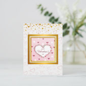 ピンクのバラの花のハート バレンタインデーの贈り物 ポストカード (スタンド正面)