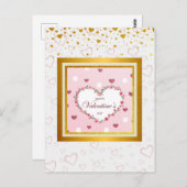 ピンクのバラの花のハート バレンタインデーの贈り物 ポストカード (正面/裏面)