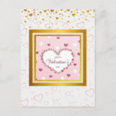 ピンクのバラの花のハート　バレンタインデーの贈り物 ポストカード (正面)