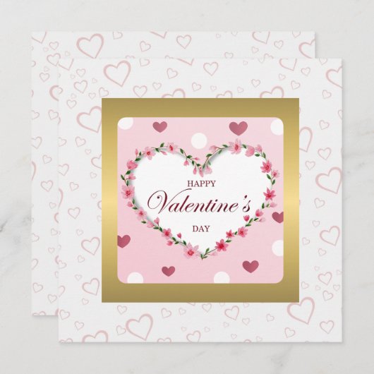 ピンクのバラの花のハート　バレンタインデーの贈り物 招待状 (正面/裏面)