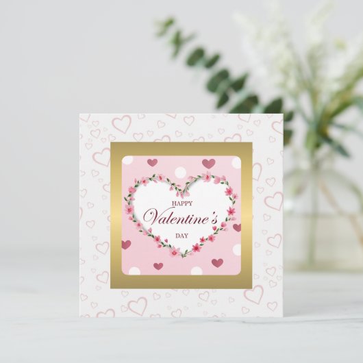 ピンクのバラの花のハート　バレンタインデーの贈り物 招待状 (スタンド正面)