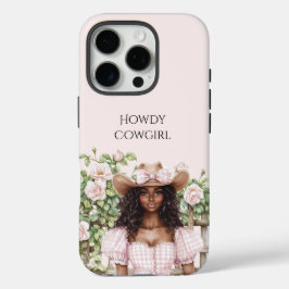 ピンクのバラの花のフェンスカウガール iPhone 16 PROケース