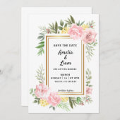 ピンクのバラの花のフローラテーマの結婚式のSave The Date 招待状 (正面/裏面)