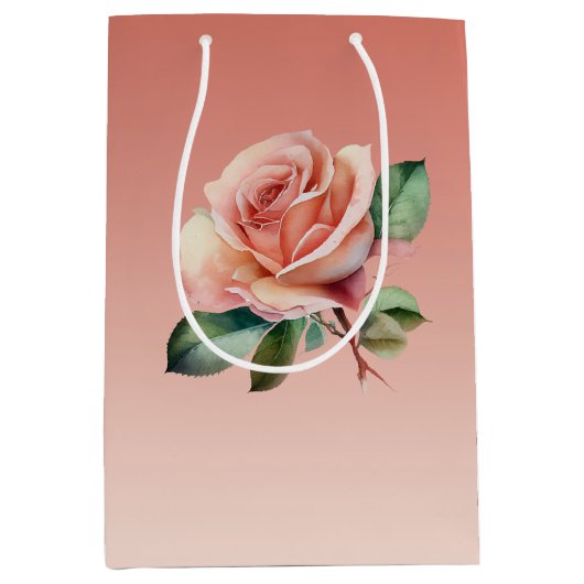 ピンクのバラの花のブライズシャワー ミディアムペーパーバッグ (正面)