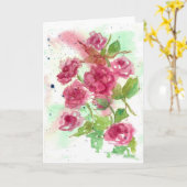 ピンクのバラの花のブランクの挨拶状の水彩画 カード (黄色い花)