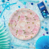 ピンクのバラの花のプレート ペーパープレート (パーティー)