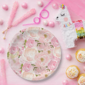 ピンクのバラの花のプレート ペーパープレート (パーティー)