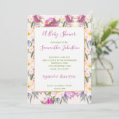 ピンクのバラの花のベビーシャワー 招待状 (スタンド正面)