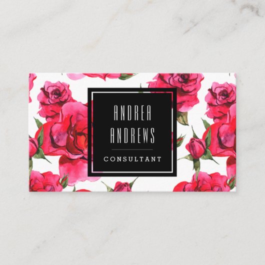 ピンクのバラの花のモダンなコンサルタントの名刺 名刺 (正面)