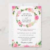 ピンクのバラの花のリース ウェディング 招待状 (正面)