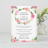 ピンクのバラの花のリース ウェディング 招待状 (スタンド正面)