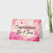 ピンクのバラの花の付いた結婚祝いのカード サンキューカード (正面)