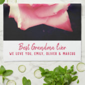 ピンクのバラの花の写真おばあちゃん最高ののスクリプト キッチンタオル (折り畳み)