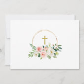 ピンクのバラの花の写真の女の子の初聖体拝領 招待状 (裏面)