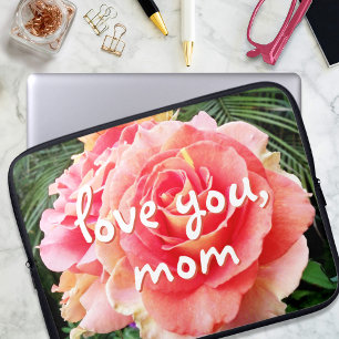 ピンクのバラの花の写真愛You Mom Script ラップトップスリーブ