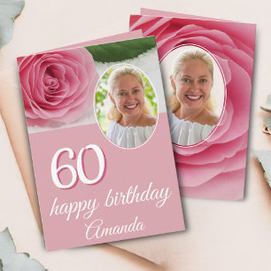 ピンクのバラの花の写真 フラワーデザイン 60歳の誕生日カード カード