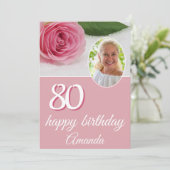 ピンクのバラの花の写真 フラワーデザイン 80歳の誕生日カード (スタンド正面)