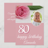 ピンクのバラの花の写真 フラワーデザイン 80歳の誕生日カード (正面/裏面)