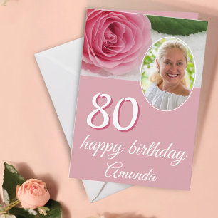 ピンクのバラの花の写真 フラワーデザイン 80歳の誕生日カード カード