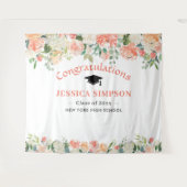 ピンクのバラの花の卒業写真背景 タペストリー (正面(横))